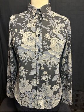 GAP Black and Gray Floral Stretch Button-Up Shirt
